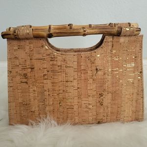 Bohemian Beach Cork Handbag with Bamboo Handles